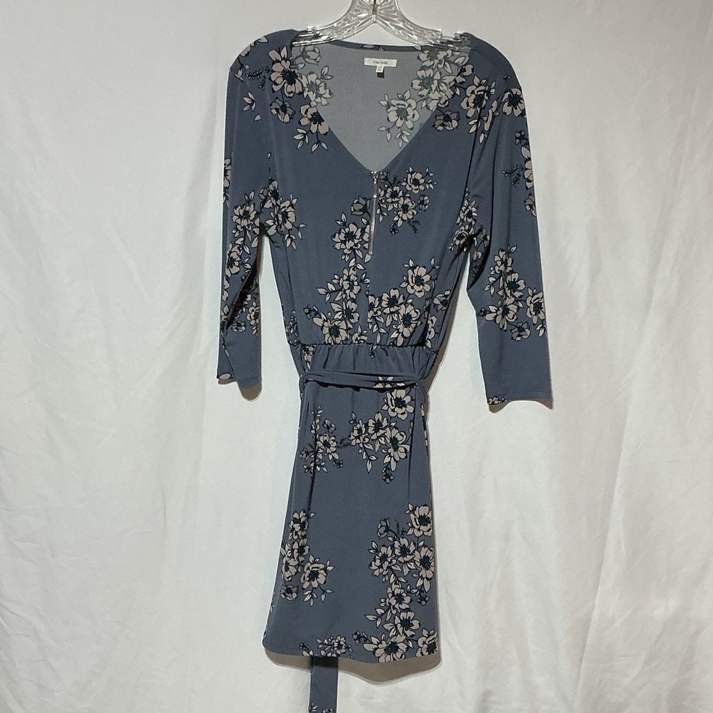 Maurices Blue Floral Belted Faux Wrap Dress Long Sleeve Sz M